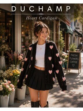Anthropologie Duchamp Susannah Heart Cardigan One Size Black Pink Coquette